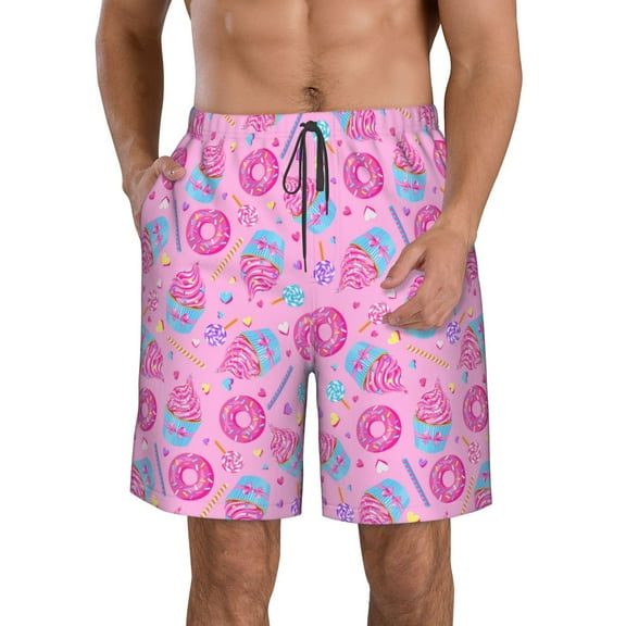 KLL Donuts Men's Casual Summer Beach Shorts Hawaiian Shorts with Pockets-Small