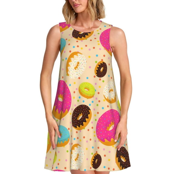 KLL Donuts Pattern Womens Summer Dresses 2025,Loose Round Neck Sleeveless Sundresses Tank Dresses with Pockets