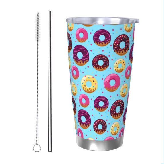KLL Donuts Print 40oz Stainless Steel Insulated Car Cup with Spillproof Lid - Keep Your Drink Hot or Cold on the Go-Straw Two-piece Set
