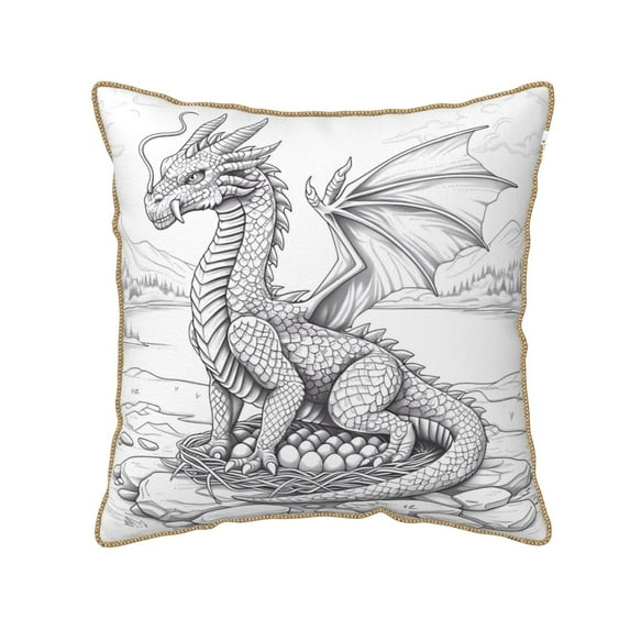 KLL Dragon Nest Sketch Decorative Throw Pillow Covers Velvet Soft for Couch Sofa Bedroom Living Room Outdoor (No pillow core)- 20"x20"