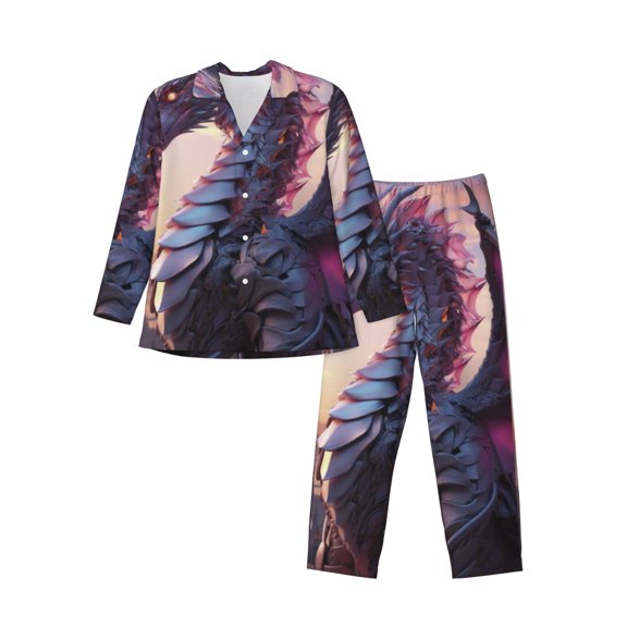 KLL Dragon Sleepwear Mens Flannel Pajamas,Long Cotton Pj Set