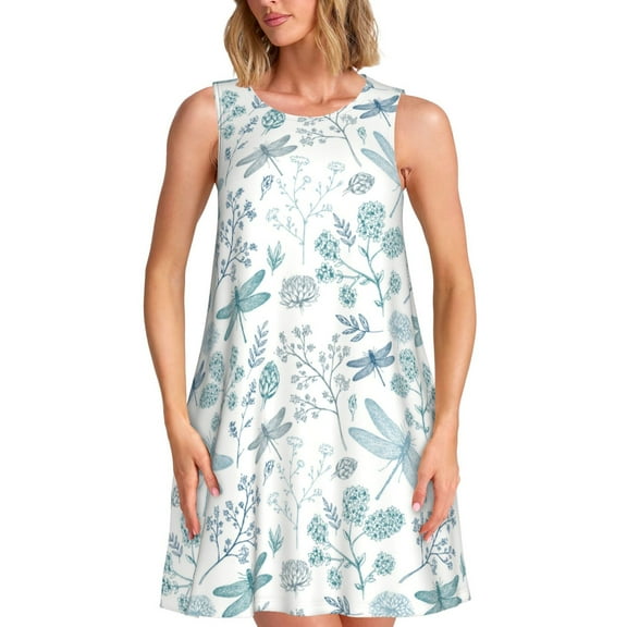 KLL Dragonfly Pattern Womens Summer Dresses 2025,Loose Round Neck Sleeveless Sundresses Tank Dresses with Pockets