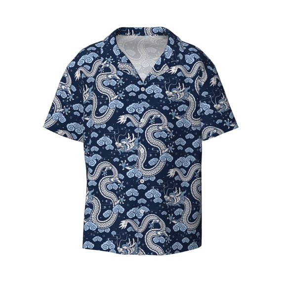 KLL Dragons Print Men's Shirt Short Sleeve Button Down Summer Cuba Beach Shirts- 3X-Large