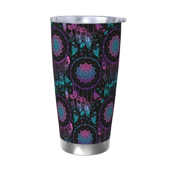 KLL Dreamcatcher With Feathers Print 40oz Stainless Steel Insulated Car Cup with Spillproof Lid - Keep Your Drink Hot or Cold on the Go-Without Straw