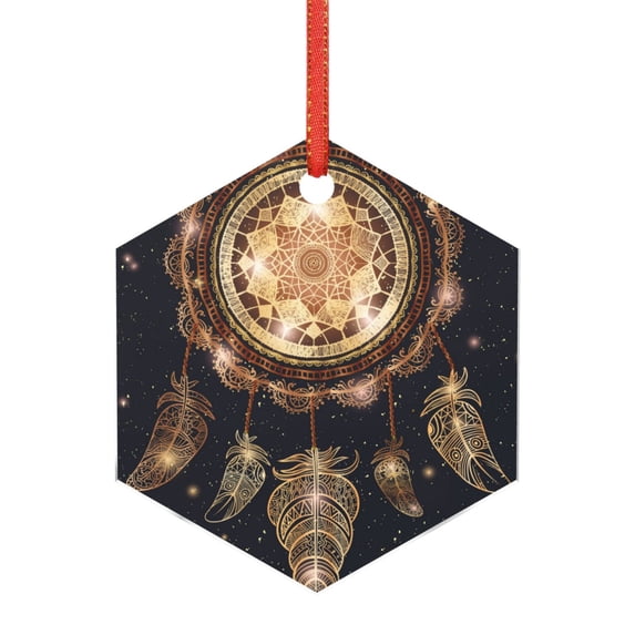 KLL Dreamcatcher With Mandala Pattern Acrylic Christmas Ornaments,1 PCS Xmas Tree Decor with Ribbon 3" Christmas Décor Christmas Pendant for Hanging on Tree & Party Favors-Hexagon