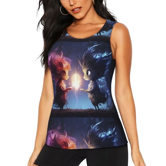 KLL Dreamy Forest Elf Print Womens Tank Top Sleeveless Workout Tops Athletic Running Shirts Yoga Gym Clothes-Large