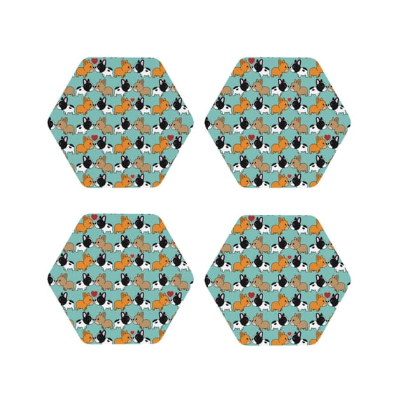 KLL Drink Coasters Set Hexagon of 4,PU Leather Absorbent Coasters Set Decorative Coffee Cup Coasters Housewarming Gift for Home Decor-Cute French Bulldog