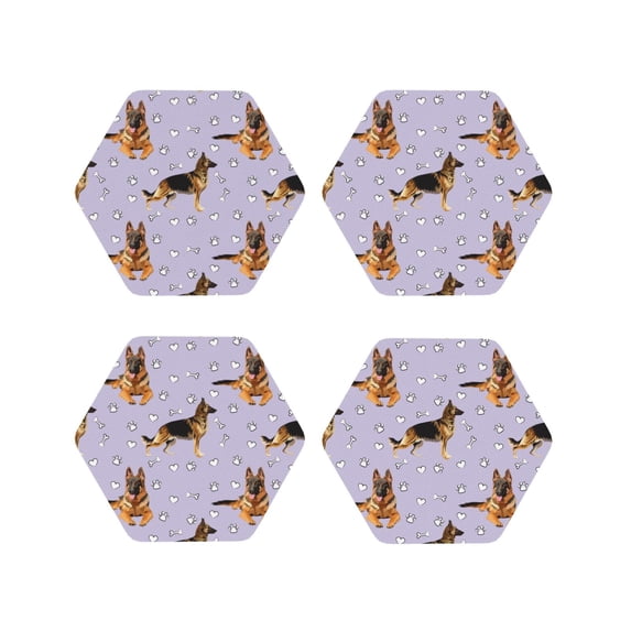 KLL Drink Coasters Set Hexagon of 4,PU Leather Absorbent Coasters Set Decorative Coffee Cup Coasters Housewarming Gift for Home Decor-German Shepherd Dog