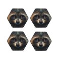thumbnail image 1 of KLL Drink Coasters Set Hexagon of 4,PU Leather Absorbent Coasters Set Decorative Coffee Cup Coasters Housewarming Gift for Home Decor-Tribal Style Raccoon, 1 of 5
