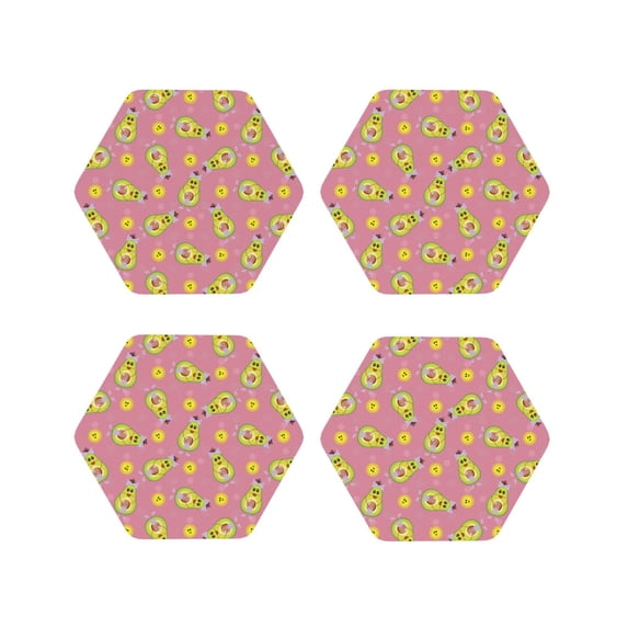 KLL Drink Coasters Set Hexagon of 4,PU Leather Absorbent Coasters Set Decorative Coffee Cup Coasters Housewarming Gift for Home Decor-Avocado And Sun