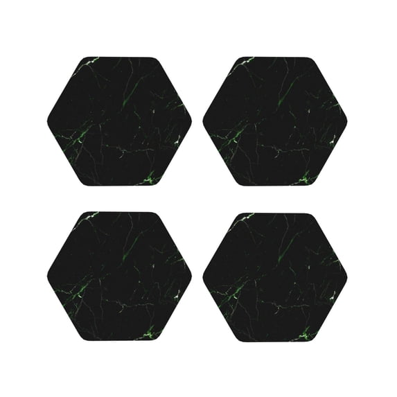 KLL Drink Coasters Set Hexagon of 4,PU Leather Absorbent Coasters Set Decorative Coffee Cup Coasters Housewarming Gift for Home Decor-Black Marble