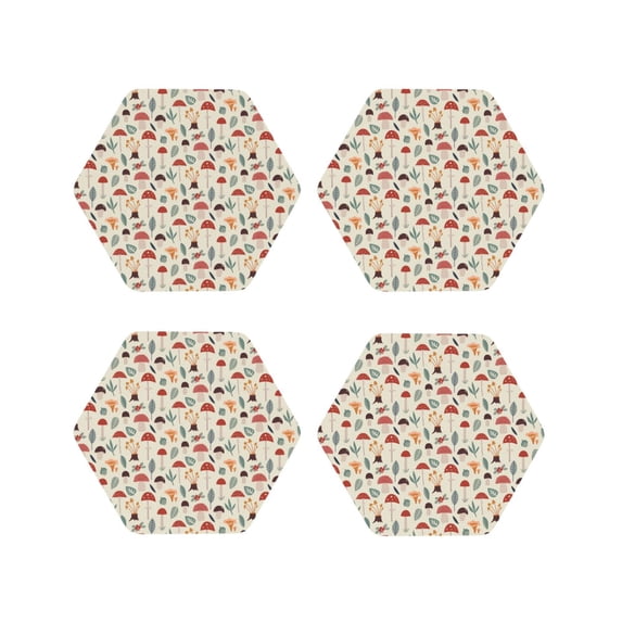KLL Drink Coasters Set Hexagon of 4,PU Leather Absorbent Coasters Set Decorative Coffee Cup Coasters Housewarming Gift for Home Decor-Colorful Autumn