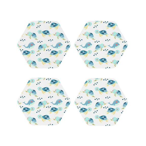 KLL Drink Coasters Set Hexagon of 4,PU Leather Absorbent Coasters Set Decorative Coffee Cup Coasters Housewarming Gift for Home Decor-Sea Turtle