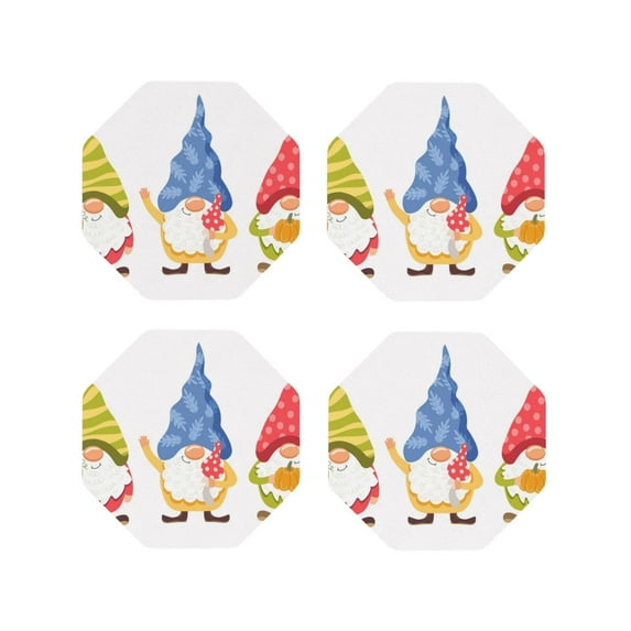 KLL Drink Coasters Set Octagon of 4,PU Leather Absorbent Coasters Set Decorative Coffee Cup Coasters Housewarming Gift for Home Decor-Autumn Funny Gnomes