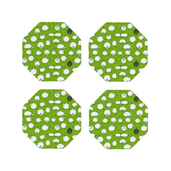 KLL Drink Coasters Set Octagon of 4,PU Leather Absorbent Coasters Set Decorative Coffee Cup Coasters Housewarming Gift for Home Decor-Funny Sheep Doing Yoga