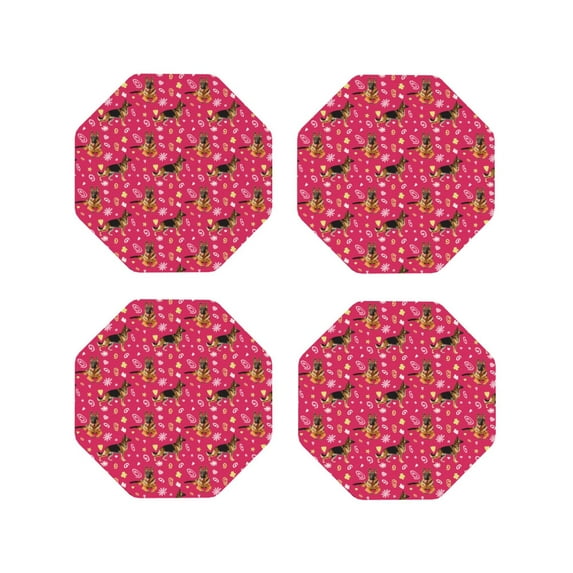 KLL Drink Coasters Set Octagon of 4,PU Leather Absorbent Coasters Set Decorative Coffee Cup Coasters Housewarming Gift for Home Decor-German Shepherd Dog