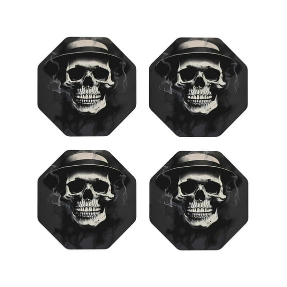 KLL Drink Coasters Set Octagon of 4,PU Leather Absorbent Coasters Set Decorative Coffee Cup Coasters Housewarming Gift for Home Decor-Magician Hat Skull