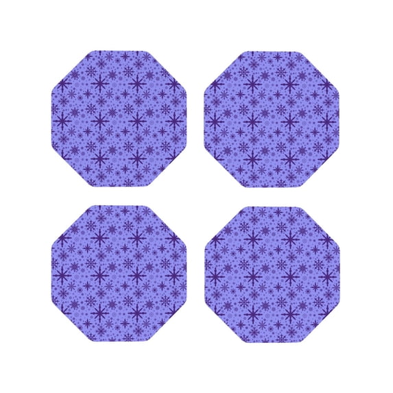 KLL Drink Coasters Set Octagon of 4,PU Leather Absorbent Coasters Set Decorative Coffee Cup Coasters Housewarming Gift for Home Decor-Purple Snowflake Elegance