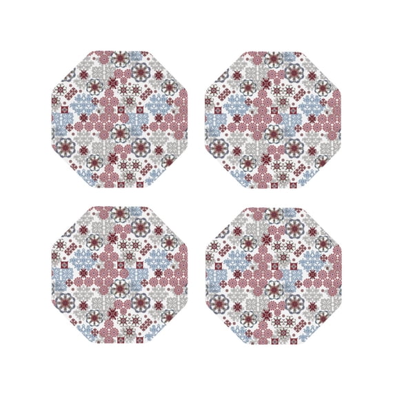 KLL Drink Coasters Set Octagon of 4,PU Leather Absorbent Coasters Set Decorative Coffee Cup Coasters Housewarming Gift for Home Decor-Abstract Floral