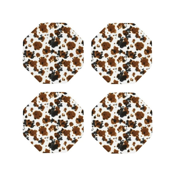 KLL Drink Coasters Set Octagon of 4,PU Leather Absorbent Coasters Set Decorative Coffee Cup Coasters Housewarming Gift for Home Decor-Cow Tie Dye