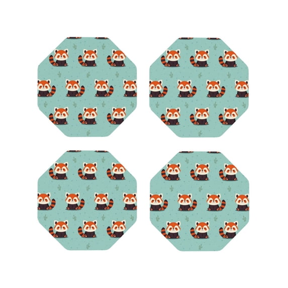 KLL Drink Coasters Set Octagon of 4,PU Leather Absorbent Coasters Set Decorative Coffee Cup Coasters Housewarming Gift for Home Decor-Fox