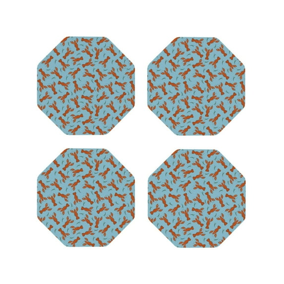KLL Drink Coasters Set Octagon of 4,PU Leather Absorbent Coasters Set Decorative Coffee Cup Coasters Housewarming Gift for Home Decor-Funny Lobsters