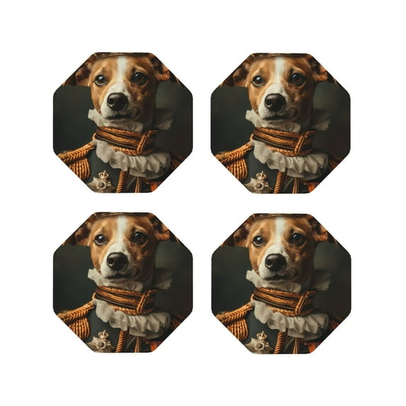 KLL Drink Coasters Set Octagon of 4,PU Leather Absorbent Coasters Set Decorative Coffee Cup Coasters Housewarming Gift for Home Decor-Modern Cute Dog