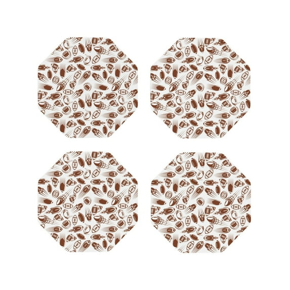 KLL Drink Coasters Set Octagon of 4,PU Leather Absorbent Coasters Set Decorative Coffee Cup Coasters Housewarming Gift for Home Decor-Rugby Style