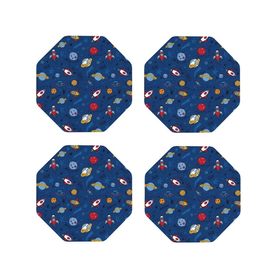 KLL Drink Coasters Set Octagon of 4,PU Leather Absorbent Coasters Set Decorative Coffee Cup Coasters Housewarming Gift for Home Decor-Space