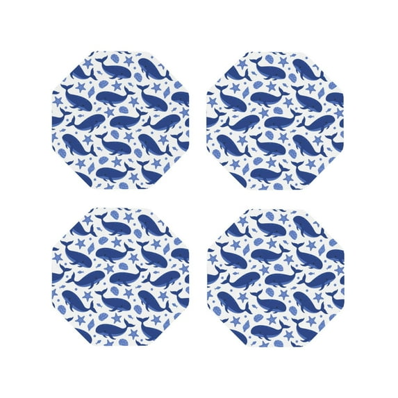 KLL Drink Coasters Set Octagon of 4,PU Leather Absorbent Coasters Set Decorative Coffee Cup Coasters Housewarming Gift for Home Decor-Whale
