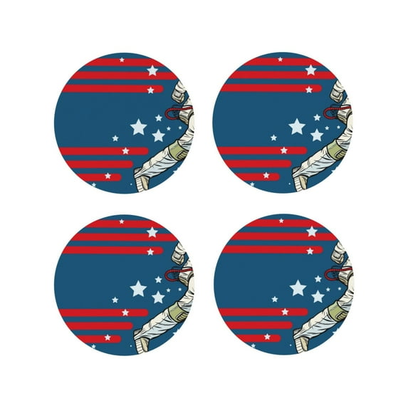 KLL Drink Coasters Set Round Shape of 4,PU Leather Absorbent Coasters Set Decorative Coffee Cup Coasters Housewarming Gift for Home Decor-Astronaut Runs Forward
