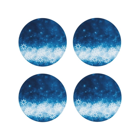 KLL Drink Coasters Set Round Shape of 4,PU Leather Absorbent Coasters Set Decorative Coffee Cup Coasters Housewarming Gift for Home Decor-Blue Glitter Sparkles