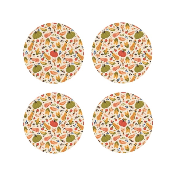 KLL Drink Coasters Set Round Shape of 4,PU Leather Absorbent Coasters Set Decorative Coffee Cup Coasters Housewarming Gift for Home Decor-Fall Pumpkin