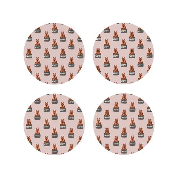 KLL Drink Coasters Set Round Shape of 4,PU Leather Absorbent Coasters Set Decorative Coffee Cup Coasters Housewarming Gift for Home Decor-German Shepherd Dog