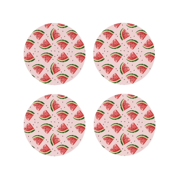 KLL Drink Coasters Set Round Shape of 4,PU Leather Absorbent Coasters Set Decorative Coffee Cup Coasters Housewarming Gift for Home Decor-Hand Drawn Watermelon