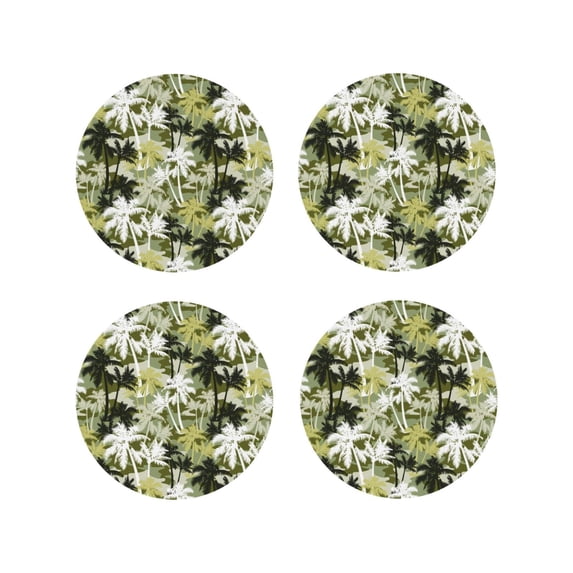 KLL Drink Coasters Set Round Shape of 4,PU Leather Absorbent Coasters Set Decorative Coffee Cup Coasters Housewarming Gift for Home Decor-Hawaii Palms