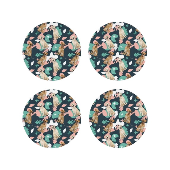 KLL Drink Coasters Set Round Shape of 4,PU Leather Absorbent Coasters Set Decorative Coffee Cup Coasters Housewarming Gift for Home Decor-Labrador Retriever Dog