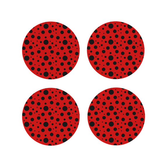 KLL Drink Coasters Set Round Shape of 4,PU Leather Absorbent Coasters Set Decorative Coffee Cup Coasters Housewarming Gift for Home Decor-Ladybug Pattern