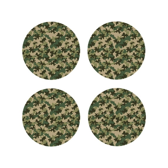 KLL Drink Coasters Set Round Shape of 4,PU Leather Absorbent Coasters Set Decorative Coffee Cup Coasters Housewarming Gift for Home Decor-Camouflag