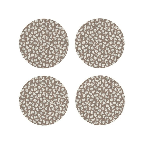 KLL Drink Coasters Set Round Shape of 4,PU Leather Absorbent Coasters Set Decorative Coffee Cup Coasters Housewarming Gift for Home Decor-Cute Rabbit