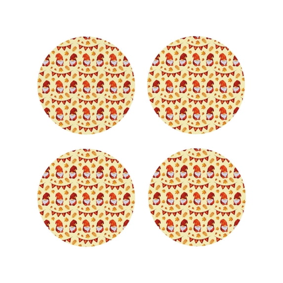 KLL Drink Coasters Set Round Shape of 4,PU Leather Absorbent Coasters Set Decorative Coffee Cup Coasters Housewarming Gift for Home Decor-Fall Gnomes