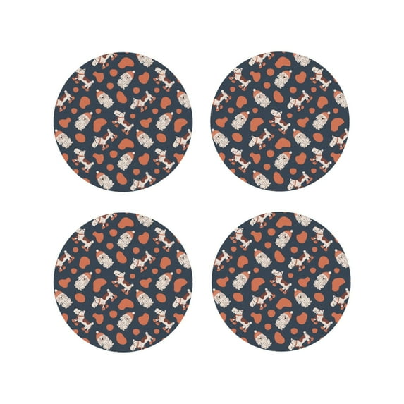 KLL Drink Coasters Set Round Shape of 4,PU Leather Absorbent Coasters Set Decorative Coffee Cup Coasters Housewarming Gift for Home Decor-Funny Dogs