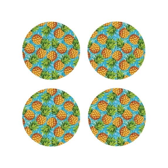 KLL Drink Coasters Set Round Shape of 4,PU Leather Absorbent Coasters Set Decorative Coffee Cup Coasters Housewarming Gift for Home Decor-Pineapple