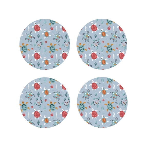 KLL Drink Coasters Set Round Shape of 4,PU Leather Absorbent Coasters Set Decorative Coffee Cup Coasters Housewarming Gift for Home Decor-Sea Turtle