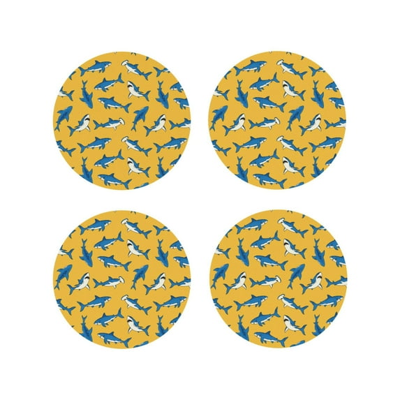 KLL Drink Coasters Set Round Shape of 4,PU Leather Absorbent Coasters Set Decorative Coffee Cup Coasters Housewarming Gift for Home Decor-Shark Print