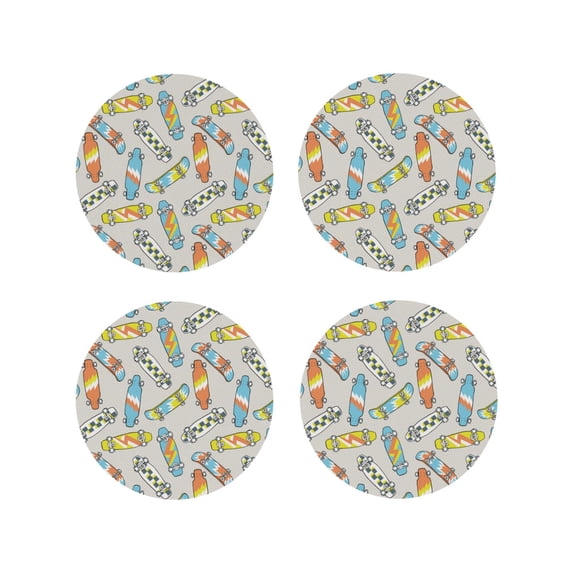 KLL Drink Coasters Set Round Shape of 4,PU Leather Absorbent Coasters Set Decorative Coffee Cup Coasters Housewarming Gift for Home Decor-Skateboard