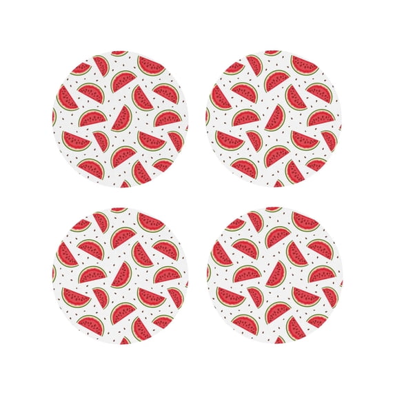 KLL Drink Coasters Set Round Shape of 4,PU Leather Absorbent Coasters Set Decorative Coffee Cup Coasters Housewarming Gift for Home Decor-Watermelon