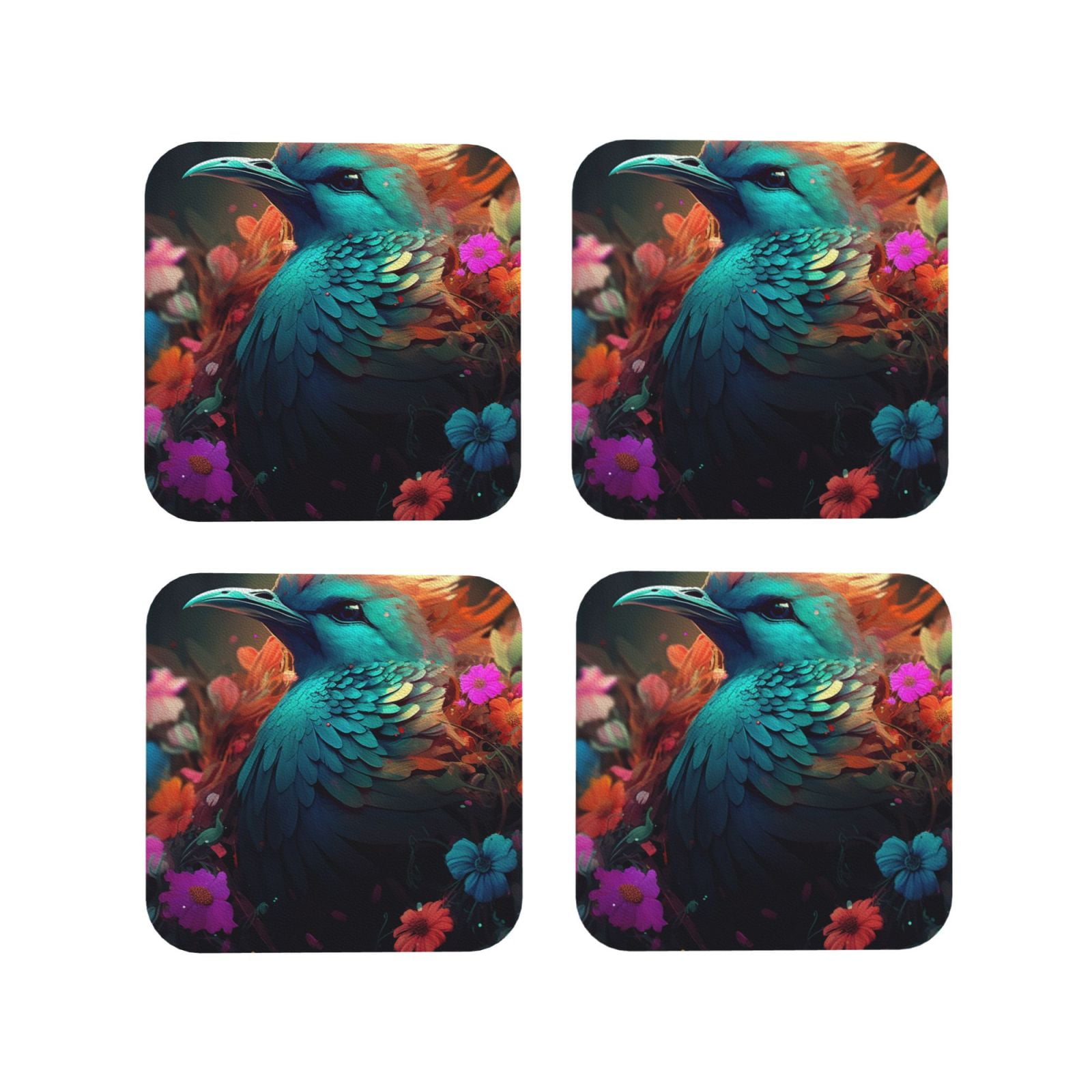 KLL Drink Coasters Set Square of 4,PU Leather Absorbent Coasters Set