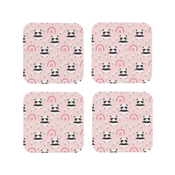 KLL Drink Coasters Set Square of 4,PU Leather Absorbent Coasters Set Decorative Coffee Cup Coasters Housewarming Gift for Home Decor-Cute Cartoon Panda