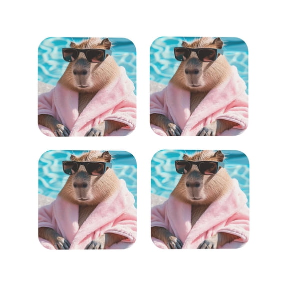 KLL Drink Coasters Set Square of 4,PU Leather Absorbent Coasters Set Decorative Coffee Cup Coasters Housewarming Gift for Home Decor-Island Vacation Guinea Pig